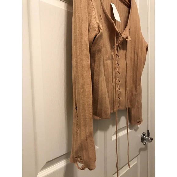 Sexy Distressed Sweater Plus 2X, Light Gold Mustard, Low Cut - Picture 13 of 16